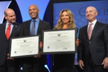 NEW YORK, NY - OCTOBER 18: (L-R) Director of the U.S. Citizenship and Immigration Services Leon Rodriguez, former Yankee Mariano Rivera, singer Thalia, and Deputy Secretary of Homeland Security Alejandro Mayorkas speak onstage during the Naturalization Ceremony at Festival PEOPLE En Espanol 2015 presented by Verizon at Jacob Javitz Center on October 18, 2015 in New York City. (Photo by Brad Barket/Getty Images for PEOPLE En Espanol)